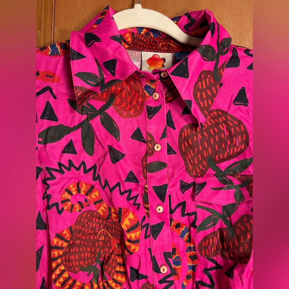 RARE🦄 FARM Rio x ANTHROPOLOGIE Pink💕Snakefruit🐍🍎Crop Top, S - Picture 5 of 16